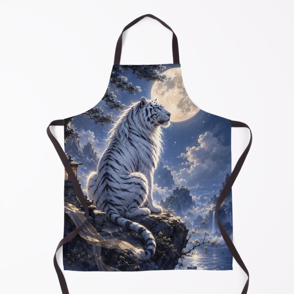 Item preview, White Tiger Under the Full Moon | Moonlit Fantasy Wildlife Art designed and sold by ManJiangHong.
