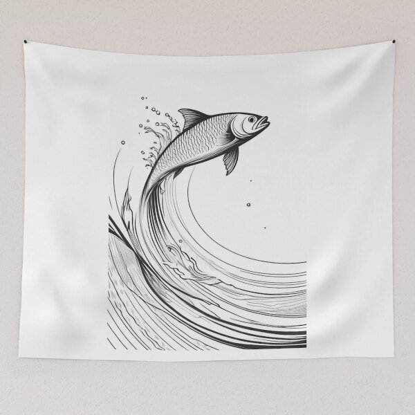 Item preview, Art - Fish Jumping Illustration, Stylized Engraving designed and sold by World-Pets.
