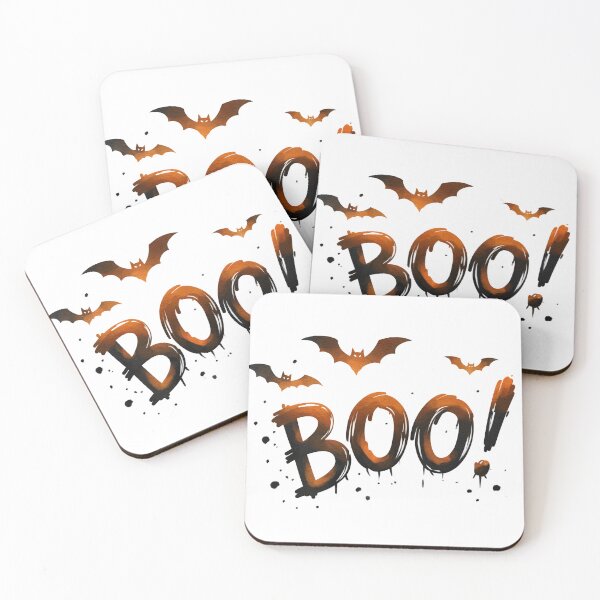Item preview, Bats fly above the word boo in orange and black for Halloween decoration designed and sold by Ms. Iryna.