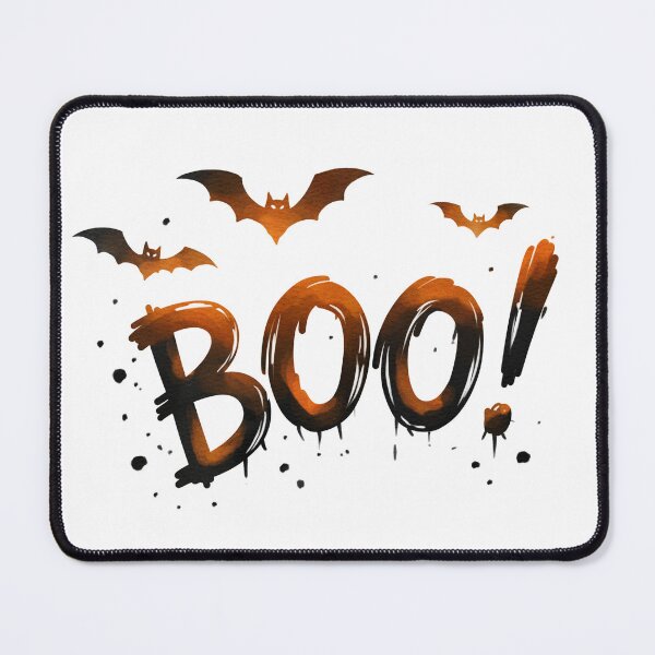 Item preview, Bats fly above the word boo in orange and black for Halloween decoration designed and sold by Ms. Iryna.