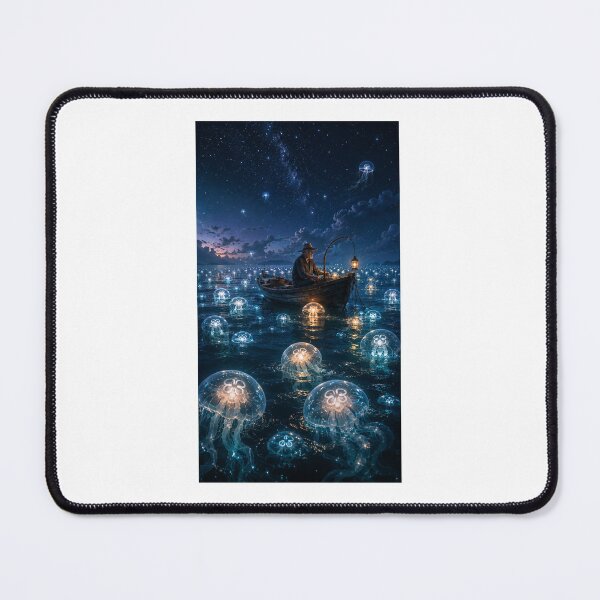 Item preview, The Fisherman and the Moon Jellyfish Surreal Ocean Fantasy Art designed and sold by TaiwoDesigns.
