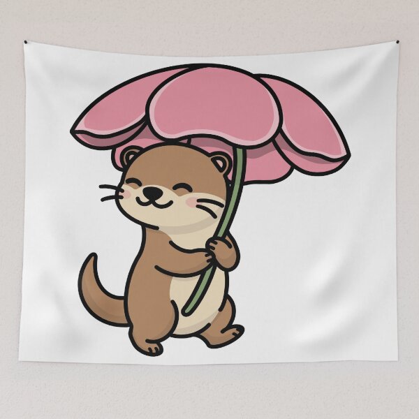 Item preview, Cute otter with pink flower umbrella designed and sold by VladaV.