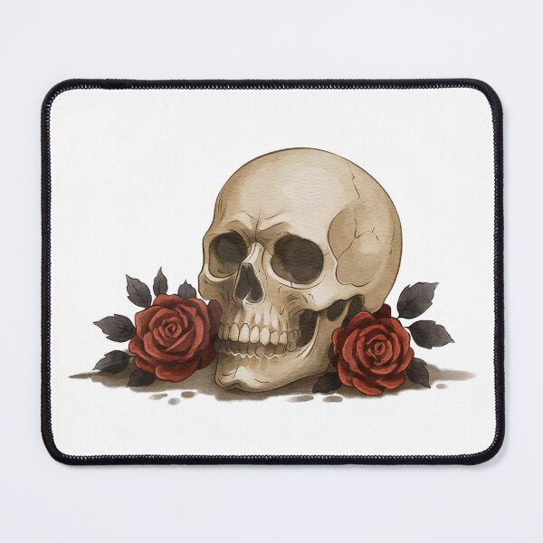Item preview, Skull with red roses and dark leaves shows a blend of life and death in a simple design designed and sold by Ms. Iryna.