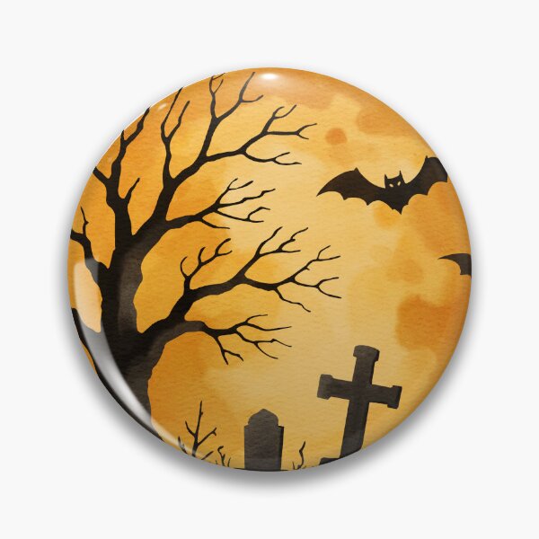 Item preview, Halloween night scene with a big moon, bats, a barren tree, and grave markers in a graveyard setting designed and sold by Ms. Iryna.