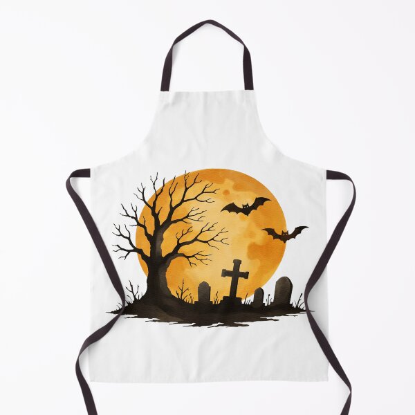 Item preview, Halloween night scene with a big moon, bats, a barren tree, and grave markers in a graveyard setting designed and sold by Ms. Iryna.