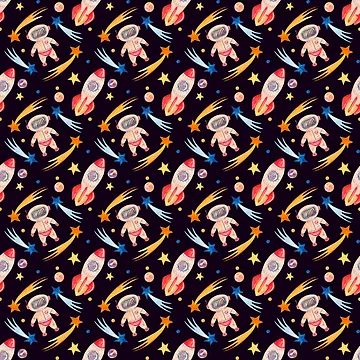 Artwork thumbnail, Spaceman and Rockets Pattern by TeeGeeTees