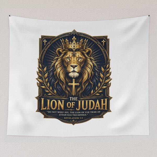 Item preview, Lion of Judah – Christian King Jesus | Revelation 5:5 Gold & Navy Christian Artwork | Biblical Faith Wall Art designed and sold by Leefs.