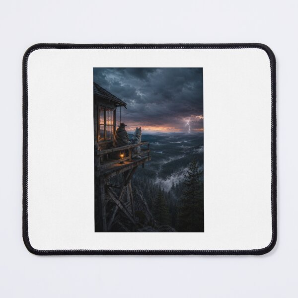 Item preview, The Wolf at the Fire Tower Cinematic Wilderness Art designed and sold by TaiwoDesigns.