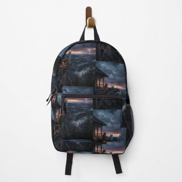 Item preview, The Wolf at the Fire Tower Cinematic Wilderness Art designed and sold by TaiwoDesigns.