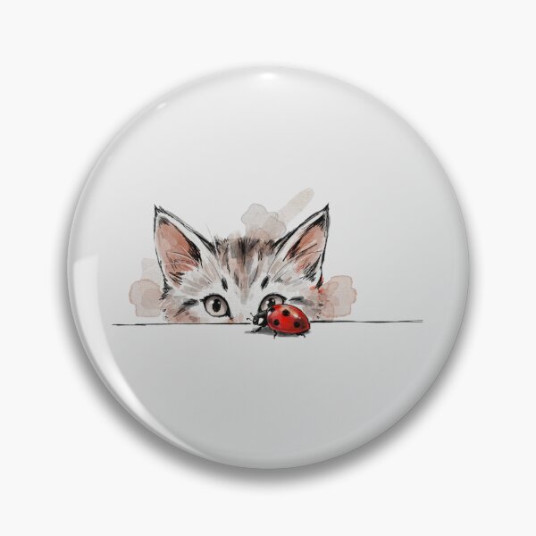 Item preview, Minimalist watercolor and ink sketch of a cute kitten peeking over a white ledge designed and sold by 123ks.