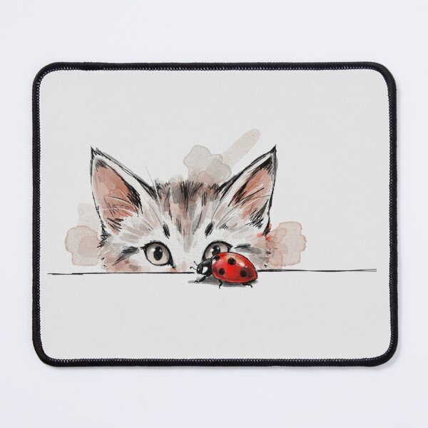 Item preview, Minimalist watercolor and ink sketch of a cute kitten peeking over a white ledge designed and sold by 123ks.
