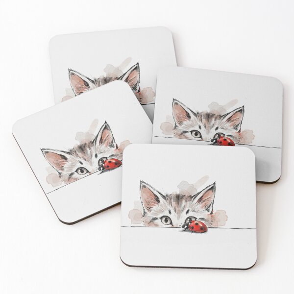 Item preview, Minimalist watercolor and ink sketch of a cute kitten peeking over a white ledge designed and sold by 123ks.