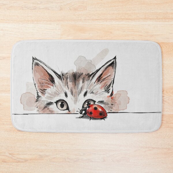 Item preview, Minimalist watercolor and ink sketch of a cute kitten peeking over a white ledge designed and sold by 123ks.