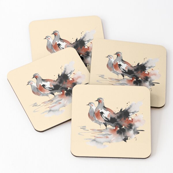Item preview, minimal watercolour painting, partial painting of a two birds merging into one abstract form in water designed and sold by 123ks.