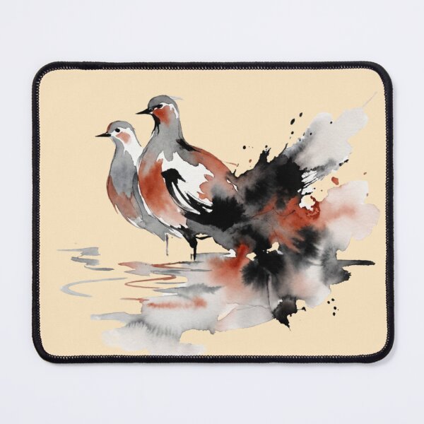 Item preview, minimal watercolour painting, partial painting of a two birds merging into one abstract form in water designed and sold by 123ks.