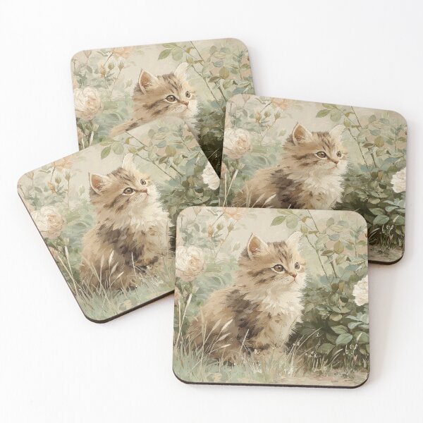 Item preview, Vintage Kitten Jigsaw Puzzle & Wall Art – Cottagecore Botanical Cat for Cat Lovers designed and sold by ArtFairy38.