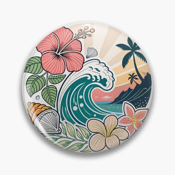 Item preview, Tropical Surf Wave Hibiscus Beach Sticker designed and sold by KHCreativeLab.