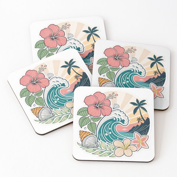 Item preview, Tropical Surf Wave Hibiscus Beach Sticker designed and sold by KHCreativeLab.