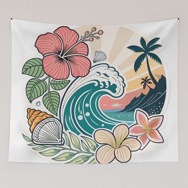Item preview, Tropical Surf Wave Hibiscus Beach Sticker designed and sold by KHCreativeLab.