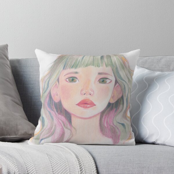 Item preview, Retrato a lápiz de color de una niña con cabello verde. designed and sold by rutbisbe.