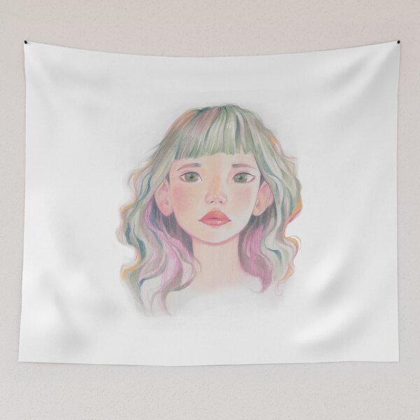 Item preview, Color Pencil Portrait of a Young Girl with Green Hair designed and sold by rutbisbe.
