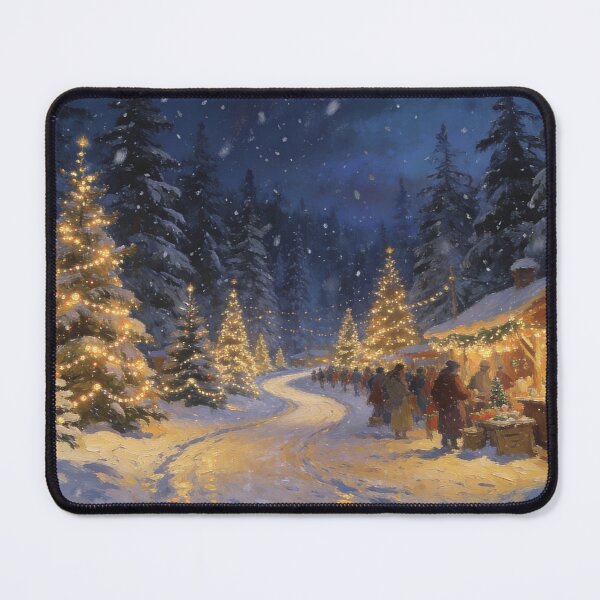 Item preview, Magical Winter Forest Market - Cozy Christmas Village Oil Painting designed and sold by BlareBlare.