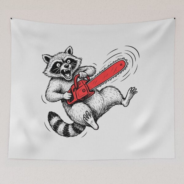 Item preview, raccoon holding a bright red chainsaw designed and sold by 123ks.