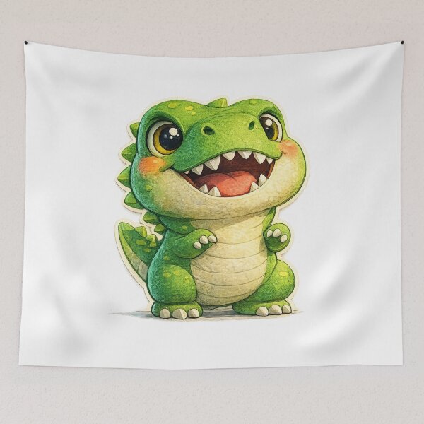 Item preview, Cute Baby Dinosaur – Happy Green Chibi Dino Sticker designed and sold by AlexLineArt.