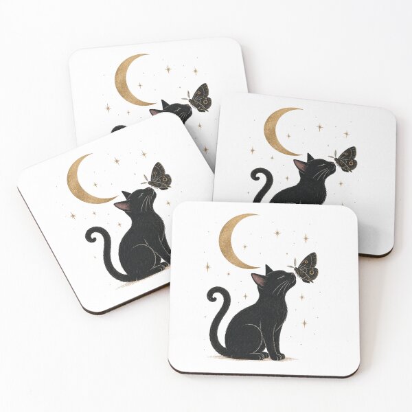 Item preview, Black Cat and Butterfly under Crescent Moon Art designed and sold by Mvicen.