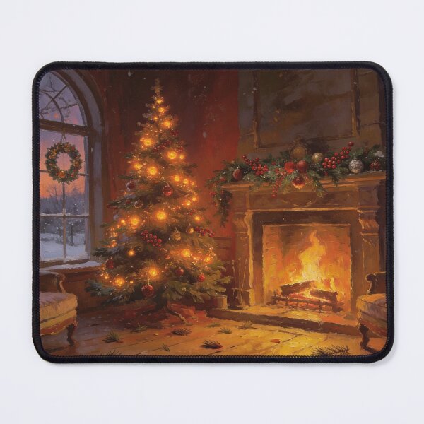 Artikelvorschau, Warm Hearthside Christmas - Elegant Fireplace & Tree Holiday Scene entworfen und verkauft von BlareBlare.