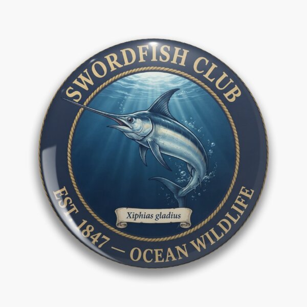 Item preview, Swordfish Club Vintage Badge Ocean Wildlife Art designed and sold by CalmCapy Co.