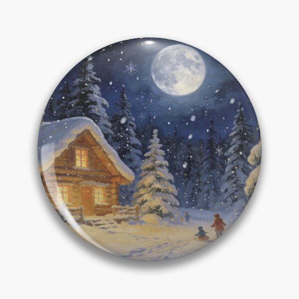 Item preview, Silent Night Cabin - Moonlit Winter Forest Landscape designed and sold by BlareBlare.