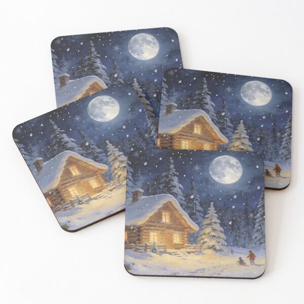 Item preview, Silent Night Cabin - Moonlit Winter Forest Landscape designed and sold by BlareBlare.
