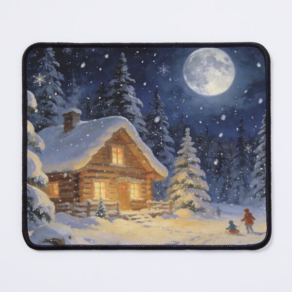 Item preview, Silent Night Cabin - Moonlit Winter Forest Landscape designed and sold by BlareBlare.