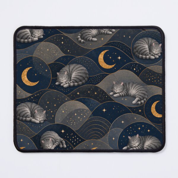 Item preview, Sleeping Gray Tabby Cat Moonlit Waves Pattern designed and sold by Mindworx21.