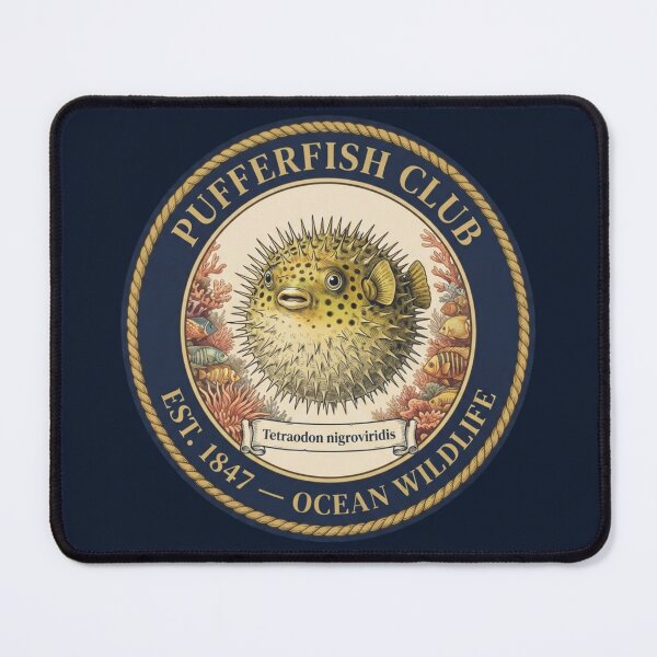 Item preview, Pufferfish Club Vintage Badge Ocean Wildlife Art designed and sold by CalmCapy Co.