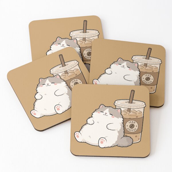 Item preview, Cute Iced Coffee Cat Funny Fluffy Chubby Cat Cartoon Design designed and sold by MonkiFlipp.