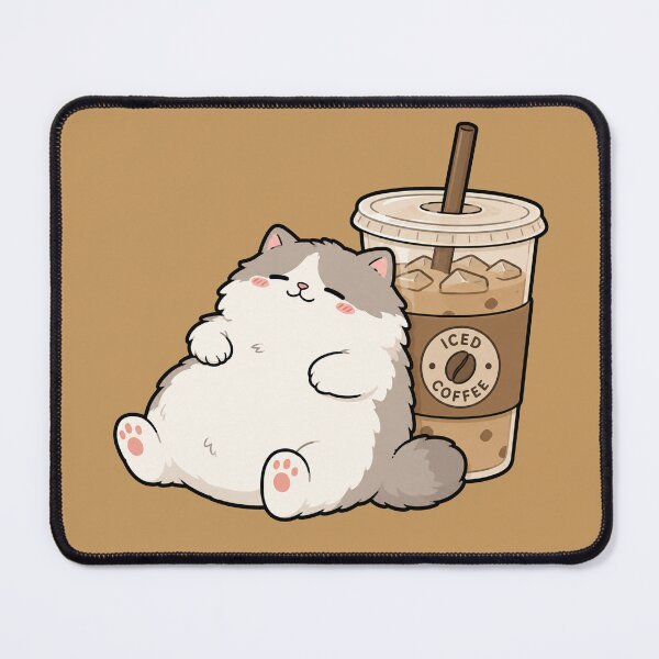 Item preview, Cute Iced Coffee Cat Funny Fluffy Chubby Cat Cartoon Design designed and sold by MonkiFlipp.