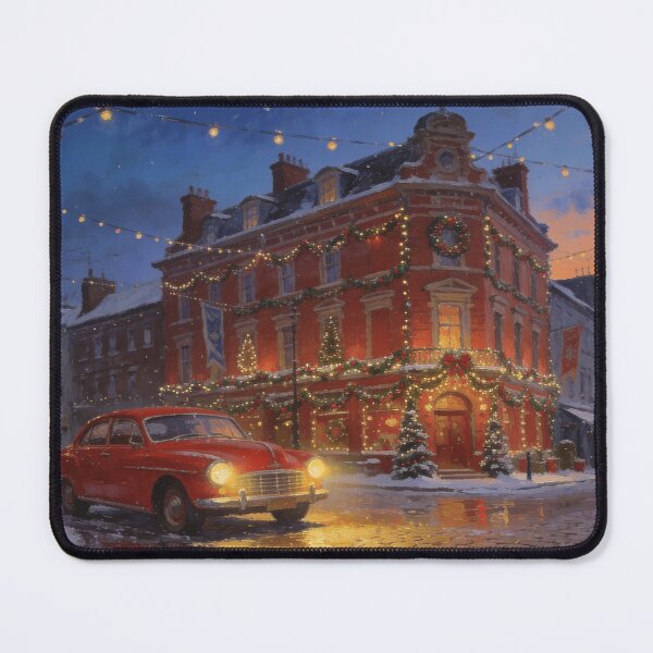 Item preview, Festive Vintage Street - Classic Car in Christmas Town Dusk designed and sold by BlareBlare.