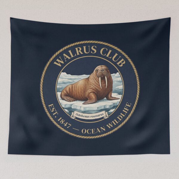 Item preview, Walrus Club Vintage Badge Ocean Wildlife Art designed and sold by CalmCapy Co.