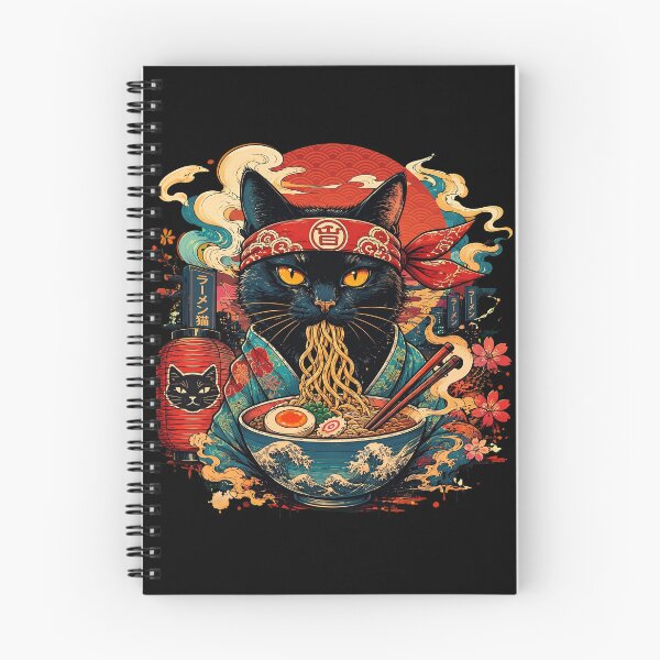 Item preview, Retro Japanese Black Cat Eating Ramen Noodles Ukiyo designed and sold by Vermanartist.