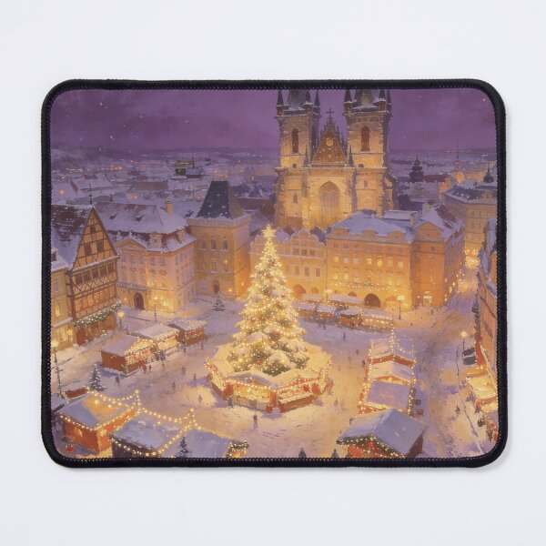 Item preview, Old Town Christmas Magic - Snowy European Square Bird's-Eye View designed and sold by BlareBlare.