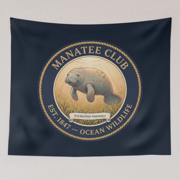 Item preview, Manatee Club Vintage Badge Ocean Wildlife Art designed and sold by CalmCapy Co.