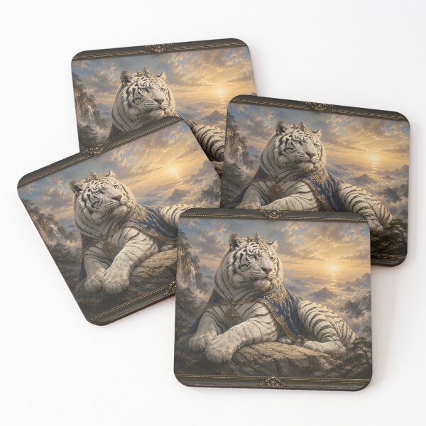 Item preview, Majestic White Tiger Resting in Mountain Valley | Fantasy Wildlife Art designed and sold by ManJiangHong.