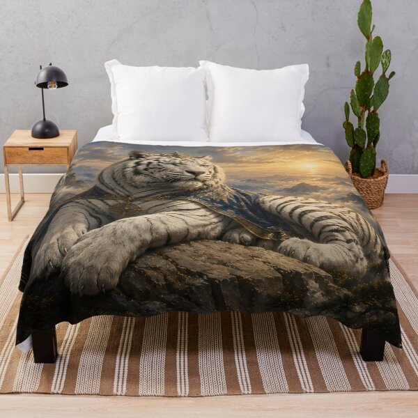 Item preview, Majestic White Tiger Resting in Mountain Valley | Fantasy Wildlife Art designed and sold by ManJiangHong.