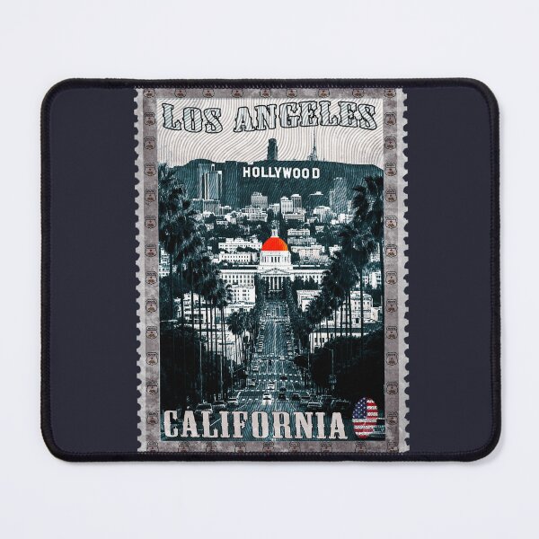 Item preview, Vintage Postage Stamp of Los Angeles California | Retro Hollywood skyline | City of Angels souvenir designed and sold by Youngkev-arts.