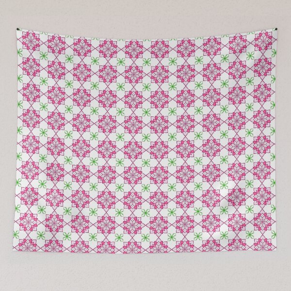 Item preview, Seamless geometric pattern with pink lotus flowers and green leaves ornament on white background. Elegant Thai art style vector illustration. designed and sold by AjjimaJKM.