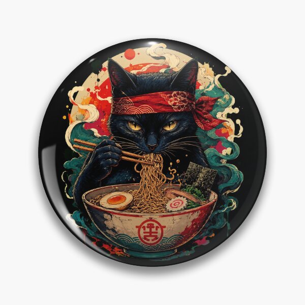 Item preview, Black Cat Eating Ramen Retro Japanese Hand Drawn Indie Doodle designed and sold by Vermanartist.