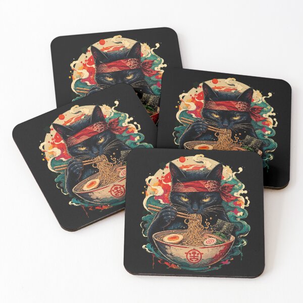 Item preview, Black Cat Eating Ramen Retro Japanese Hand Drawn Indie Doodle designed and sold by Vermanartist.