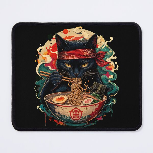 Item preview, Black Cat Eating Ramen Retro Japanese Hand Drawn Indie Doodle designed and sold by Vermanartist.